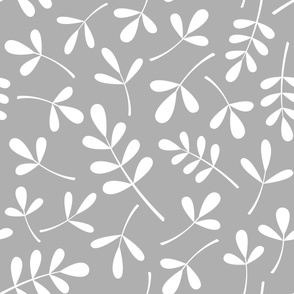 Assorted Leaves Lg Pattern White on Gray