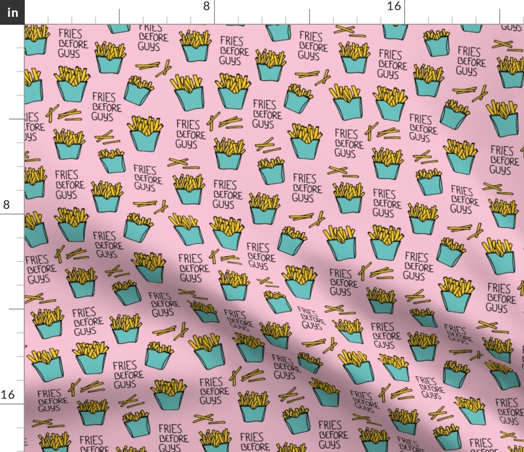 Fries before guys female friendship illustration pop art food design yellow mint pink girls