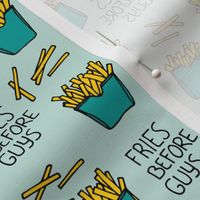 Fries before guys female friendship illustration pop art food design yellow mint teal