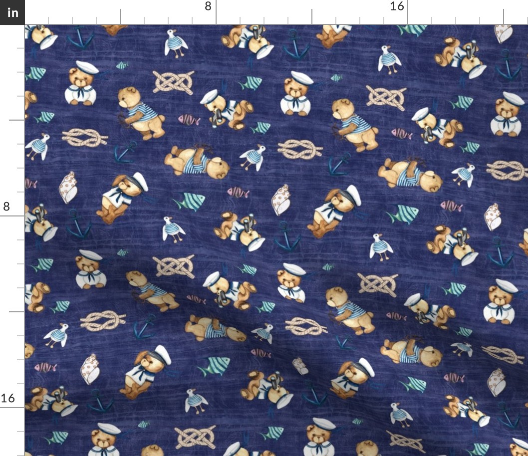 SCATTERED SAILOR TEDDY BEAR NAVY PURPLE BLUE FLWRHT