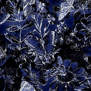 BUTTERFLIES EVERYWHERE INDIGO CREAM NIGHT FLWRHT