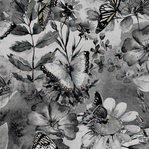 BUTTERFLIES EVERYWHERE BLACK AND WHITE HINT OF COLORS FLWRHT