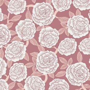 roses fabric - woodcut rose fabric, linocut roses fabric, baby girl nursery, valentines day - rose