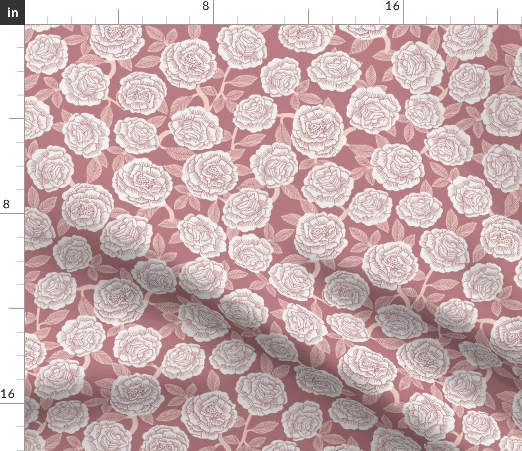 roses fabric - woodcut rose fabric, linocut roses fabric, baby girl nursery, valentines day - rose