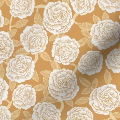 roses fabric - woodcut rose fabric, linocut roses fabric, baby girl nursery, valentines day - yellow