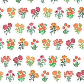 wildflower chart - wildflowers, floral wallpaper, woodcut wallpaper, linocut wallpaper, wildflower paper - orange and pink