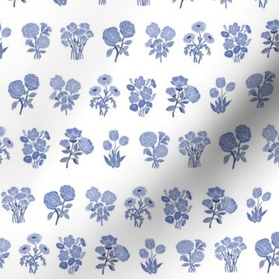 wildflower chart - wildflowers, floral wallpaper, woodcut wallpaper, linocut wallpaper, wildflower paper - blue