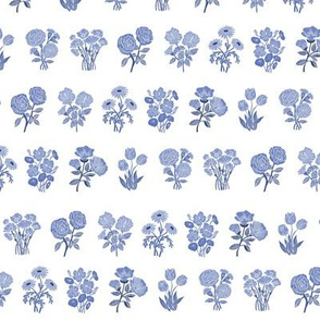 wildflower chart - wildflowers, floral wallpaper, woodcut wallpaper, linocut wallpaper, wildflower paper - blue