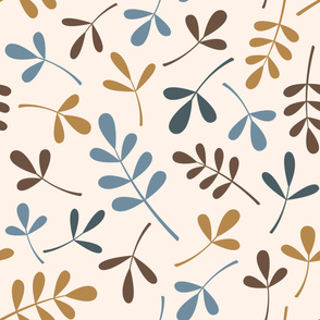 Assorted Leaves Ptn Blues Brown Gold Cream