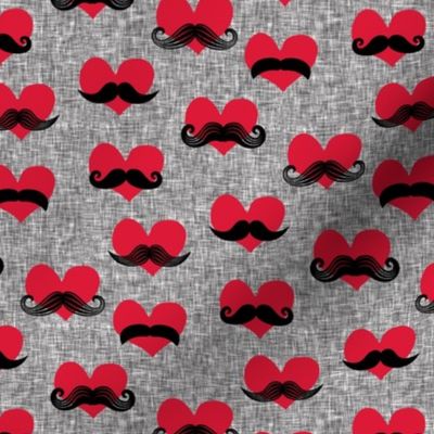 (small scale) mustache hearts - Valentine's Day fabric (med grey) C19BS