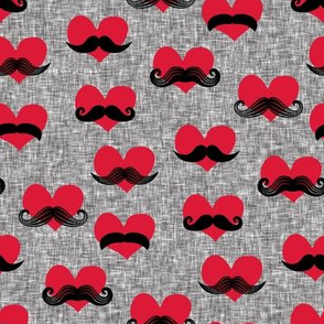 (small scale) mustache hearts - Valentine's Day fabric (med grey) C19BS