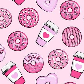 (1.5" scale) donuts and coffee - valentines day - pink on pink C19BS