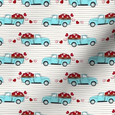 (2" wide) light blue vintage truck with hearts - valentines day - grey stripes C19BS