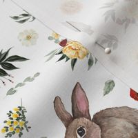 Bunnies and Florals // White - Easter, June Watercolor Florals