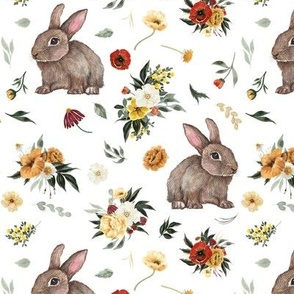 Bunnies and Florals // White - Easter, June Watercolor Florals