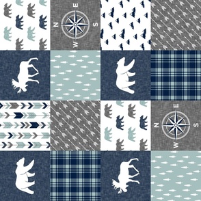 Happy Camper / compass - bear and moose - navy and dusty blue (90) C19BS