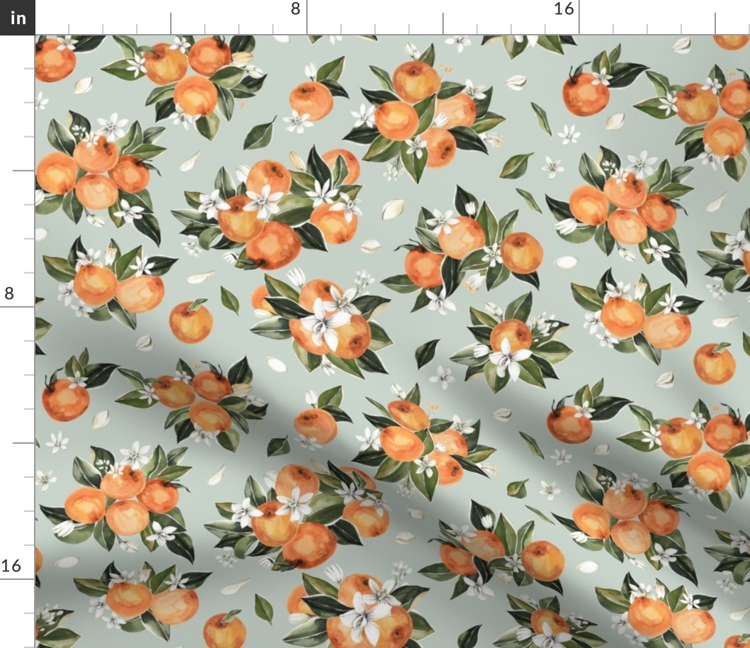 Orange Blossoms // Soft Sage - Watercolor Oranges, Fruit