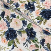 8" Beach Blossoms // White - Watercolor Floral in Blush and Navy