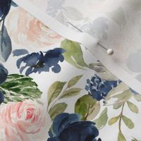 8" Beach Blossoms // White - Watercolor Floral in Blush and Navy