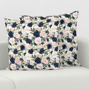 8" Beach Blossoms // White - Watercolor Floral in Blush and Navy