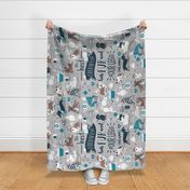 Blanket scale // The best therapist has fur and four legs cats and dogs quote // grey background turquoise details