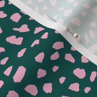 Animal print love brush spots and ink dots hand drawn modern cheetah dalmatian fur  pattern Scandinavian style emerald green forest pink