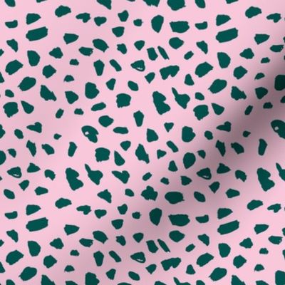 Animal print love brush spots and ink dots hand drawn modern cheetah dalmatian fur  pattern Scandinavian style pink emerald green forest