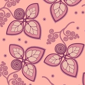 Abstract leaves of grapes. Burgundy on a pink background