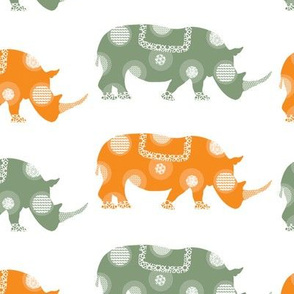 Orange and green rhinos pattern