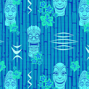 Bamboo Tiki Heads Aqua