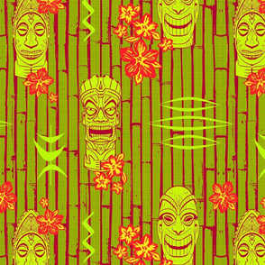 Bamboo Tiki Heads Green Red