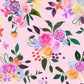 Prismatic Blooms Watercolor // Blush (9" Medium Repeat)