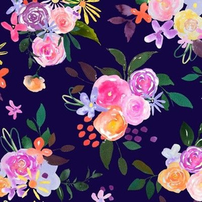 Prismatic Blooms Watercolor // Navy