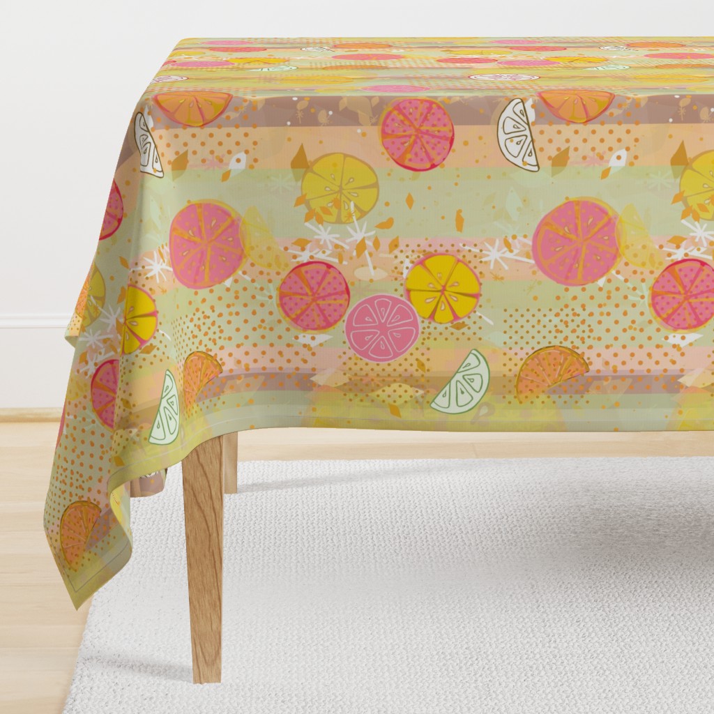 Pink Citrus Waterfall -- granny chic patchwork Modern Pop Art lemon, lime, orange fruit for Home Decor