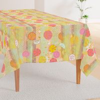 Pink Citrus Waterfall -- granny chic patchwork Modern Pop Art lemon, lime, orange fruit for Home Decor