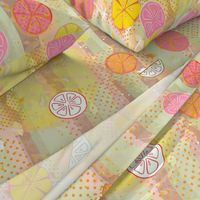 Pink Citrus Waterfall -- granny chic patchwork Modern Pop Art lemon, lime, orange fruit for Home Decor