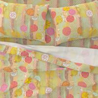 Pink Citrus Waterfall -- granny chic patchwork Modern Pop Art lemon, lime, orange fruit for Home Decor