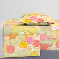 Pink Citrus Waterfall -- granny chic patchwork Modern Pop Art lemon, lime, orange fruit for Home Decor