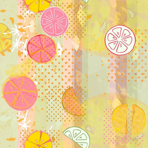 Pink Citrus Waterfall -- granny chic patchwork Modern Pop Art lemon, lime, orange fruit for Home Decor