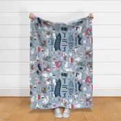 Blanket scale // The best therapist has fur and four legs cats and dogs quote // pastel blue background red details