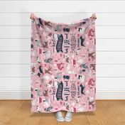 Blanket scale // The best therapist has fur and four legs cats and dogs quote // pastel pink background red details