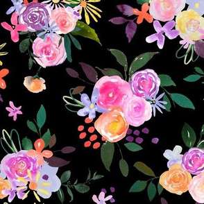 Prismatic Blooms Watercolor // Black 