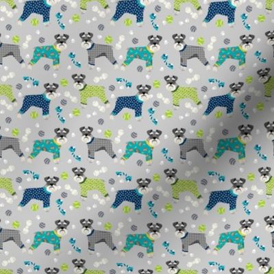 SMALL - schnauzers in jammies fabric cute dogs in pajamas pyjamas fabric - grey and blue