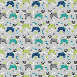 SMALL - schnauzers in jammies fabric cute dogs in pajamas pyjamas fabric - grey and blue