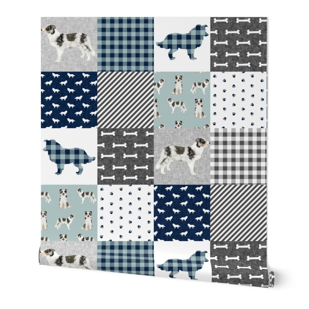 border collie cheater quilt - black, white tan, merle border collie, dog cheater quilt