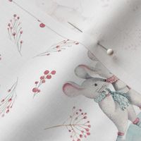 6" Winter Fun with little Mice - Hand drawn watercolor woodland pattern  2