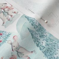 6" Winter Fun with little Mice - Hand drawn watercolor woodland pattern 