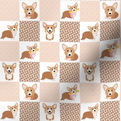 5" corgi dog cheater quilt - cheater fabric, dog quilt, corgi fabric, dog, girls dog quilt, pet design - peach