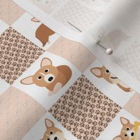 5" corgi dog cheater quilt - cheater fabric, dog quilt, corgi fabric, dog, girls dog quilt, pet design - peach