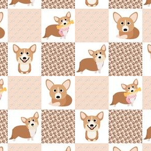 5" corgi dog cheater quilt - cheater fabric, dog quilt, corgi fabric, dog, girls dog quilt, pet design - peach